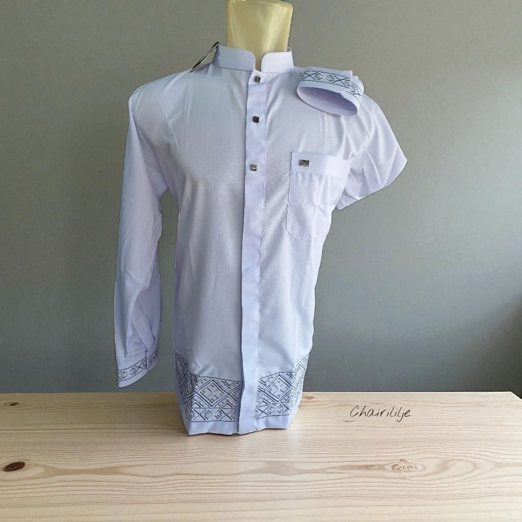 koko putih al wafa bordir/koko al wafa/baju muslim al wafa