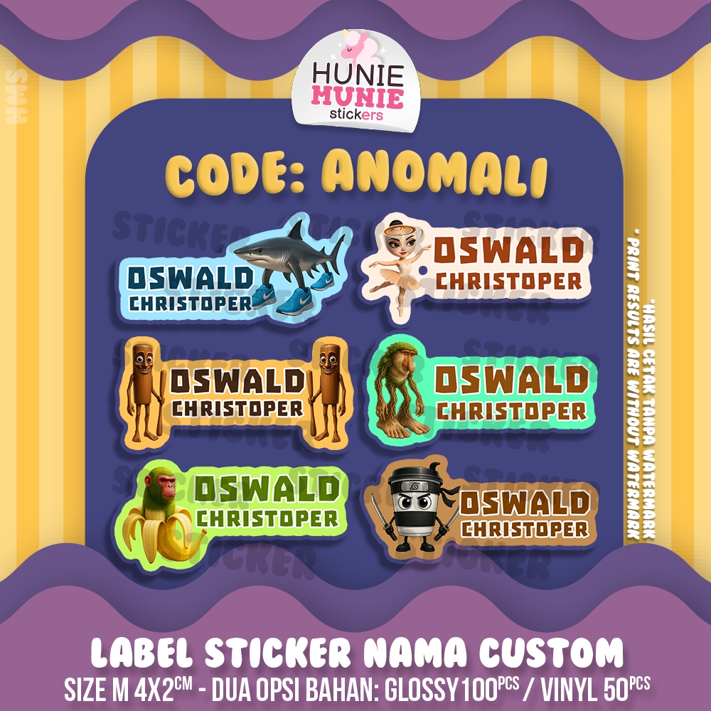 

Sticker Label Nama - Anomali Brainrot (100pcs) - Stiker Name Hunie Munie - Tung Sahur Brr Brr Patapim Tralalero Tralala Ballerina Cappucina Chimpanzini Bananini Assassino Cappuccino