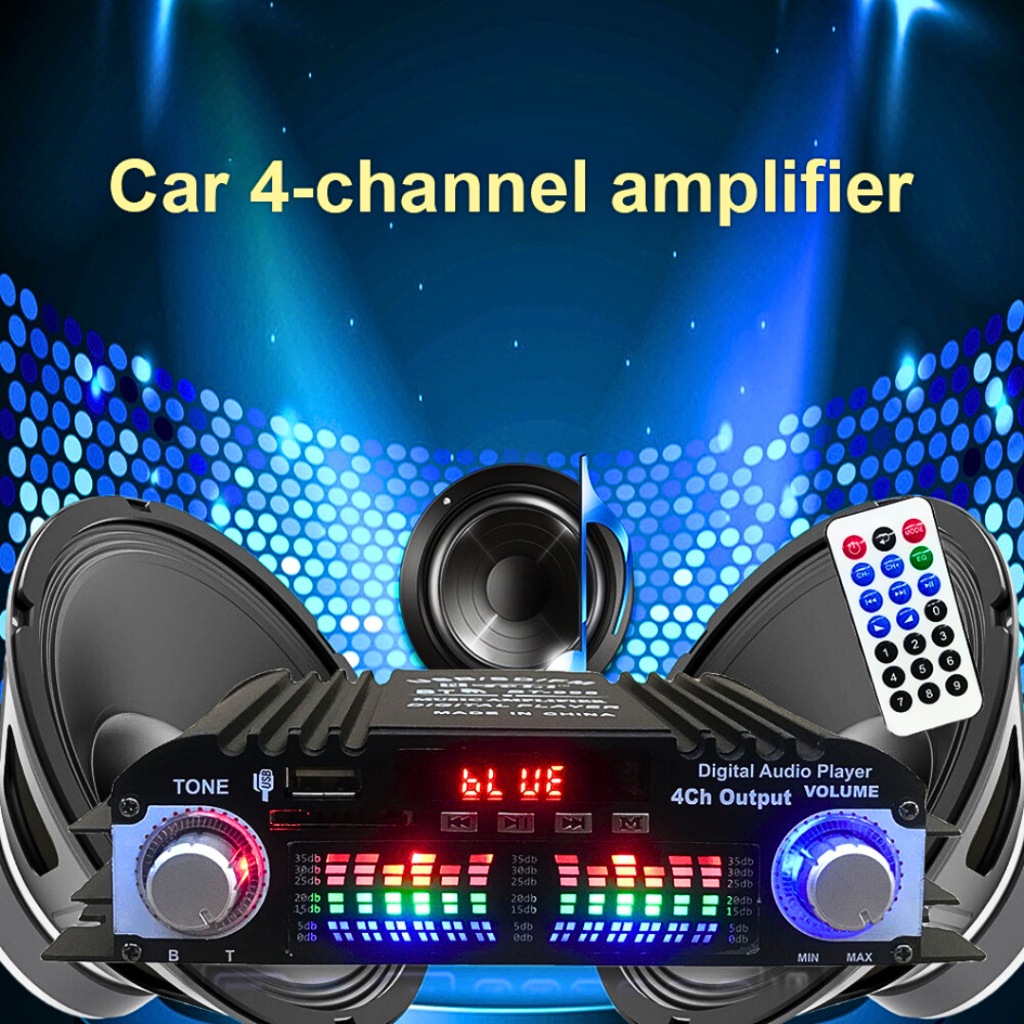 MALL VODOOL Papan Amplifier Bluetooth 12 Volt mobil Audio Karaoke 5.0 Stereo 4 Channel 1600W BT-998