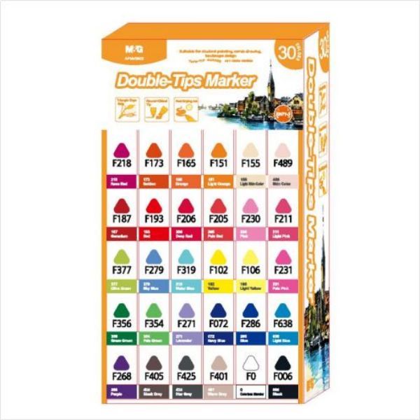 

M&G Marker Spidol Dual Tip 30 Warna Display 180pcs APMV09C2 Double Sided Color Pen Sketsa Gambar