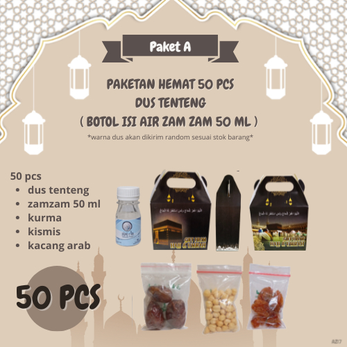 

paketan hemat teng teng untuk oleh oleh haji dan umroh 50 pcs ( botol isi air zam zam 50 ml )
