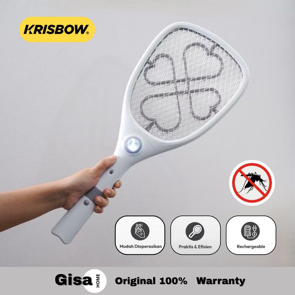 Krisbow Raket Nyamuk Rechargeable Pengusir Serangga Raket Pembasmi Nyamuk Elektrik Insect Killer