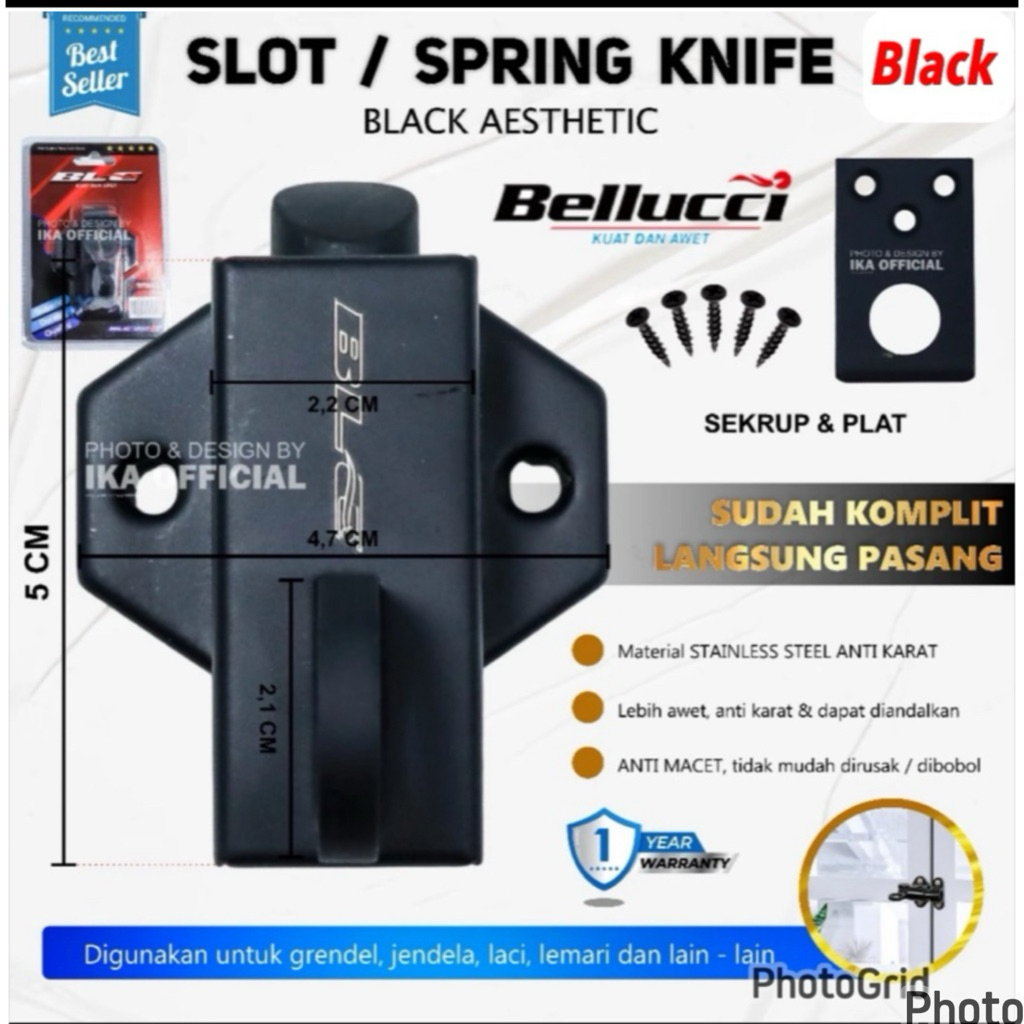 BELLUCI KUNCI JENDELA HITAM GARANSI 25 TAHUN spring Knife belluci hitam jumbo kunci jendela Belluci 