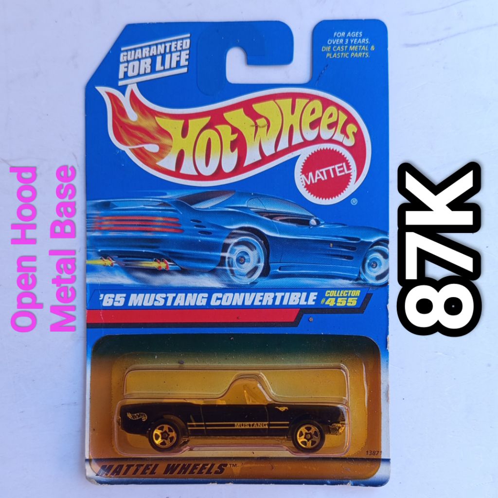 hot Wheels 65 Ford Mustang Convertible open Hood Metal Base