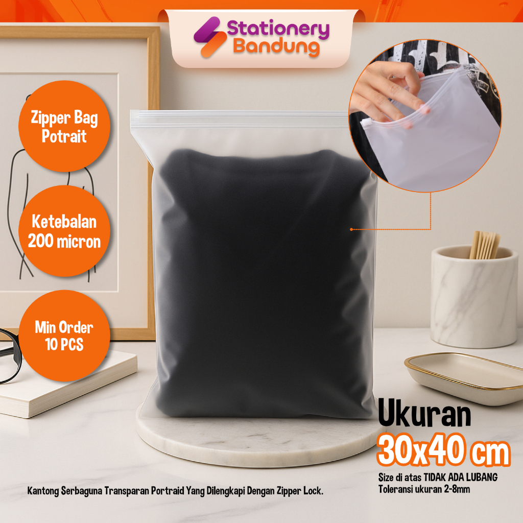 Zipper Bag Potrait Transparan Doff Organizer Bag Pouch Plastik Penyimpanan Ziplock Murah Ukuran 30x4