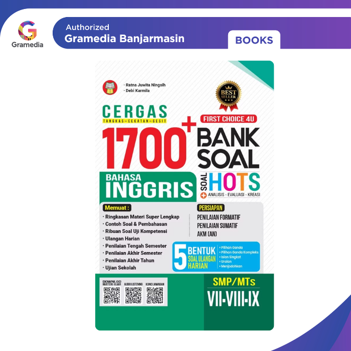 Gramedia Banjarmasin - Cergas 1700+ Bank Soal Bahasa Inggris untuk SMP/MTs Kelas 7-8-9