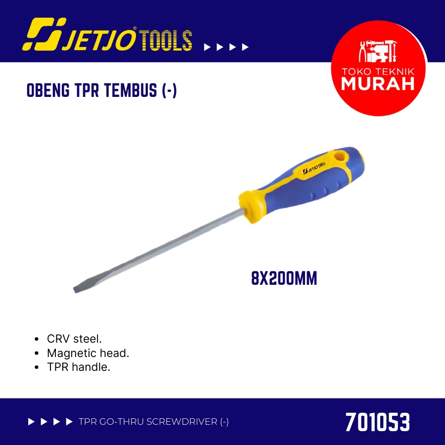 Obeng (-) 8x200mm JETJO TOOLS - 701053 /TPR Go-Thru Screwdriver LAKONI PRO