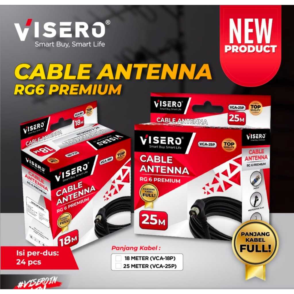 Kabel Antena TV VISERO PREMIUM RG6 18M 25M / Kabel TV Visero RG6 PREMIUM 18 Meter 25 Meter