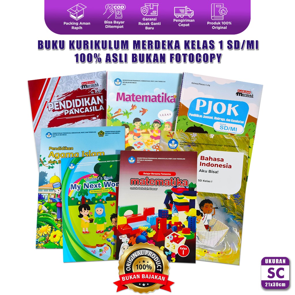 Buku Paket Kelas 1 SD Kurikulum Merdeka Lengkap - Buku Bahasa Indonesia, Agama Islam PJOK Matematika