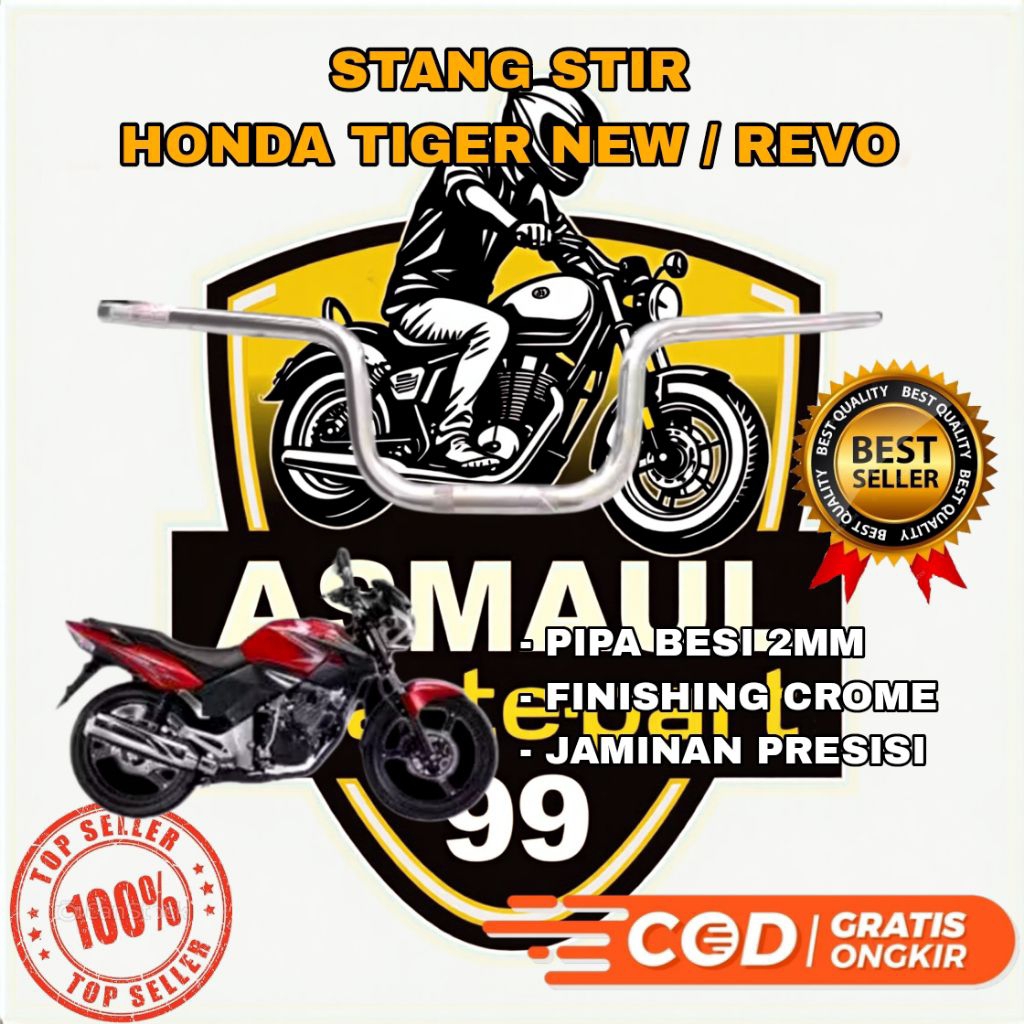 Stang Setang Motor Honda Tiger New Revo Standart Model Ori Crom Tebal Murah / Stang Stir Tiger New