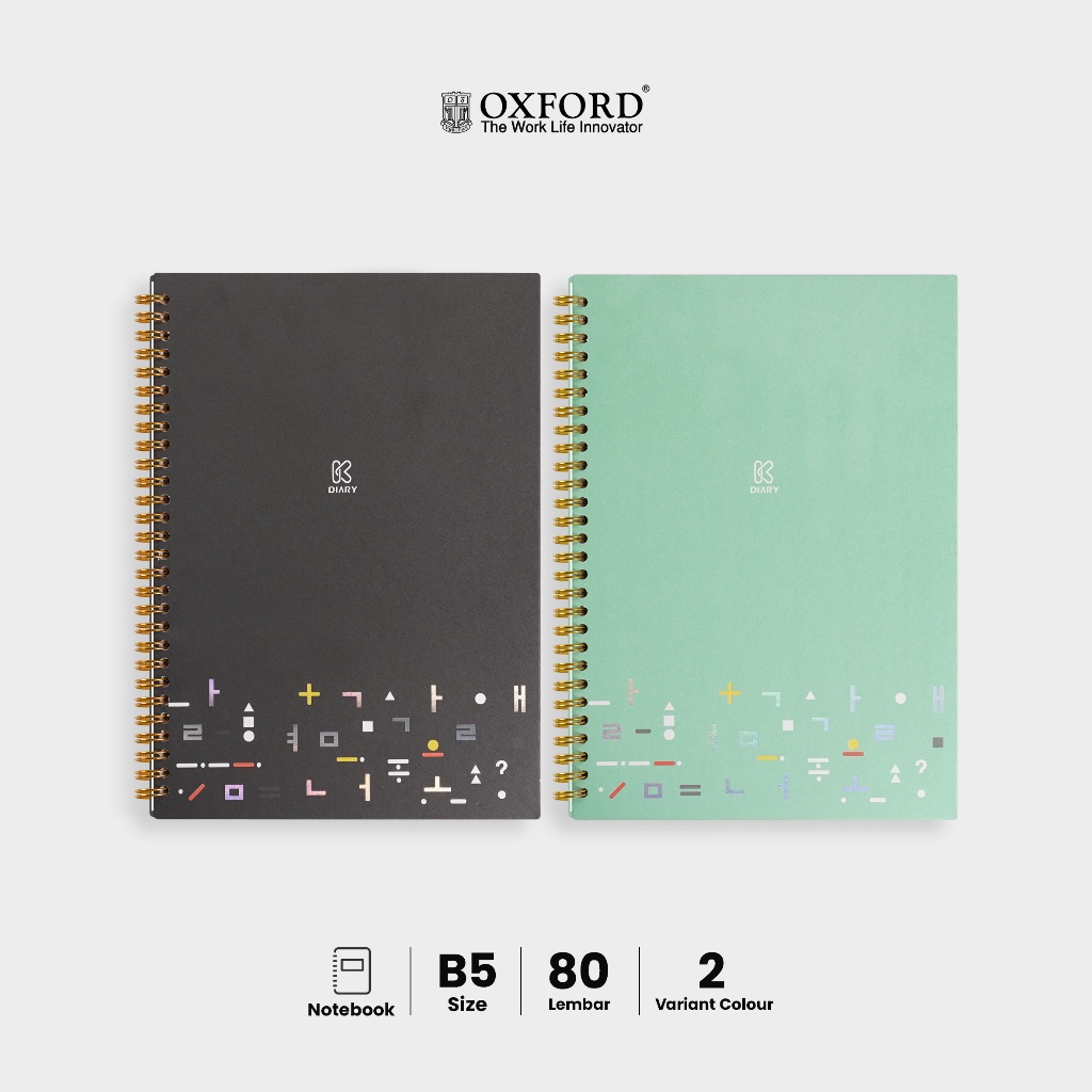 

Oxford Korean Diary Notebook Planner B5/A5/Mini Hardcover - Desain Korea Simple Warna Green Mint/Black