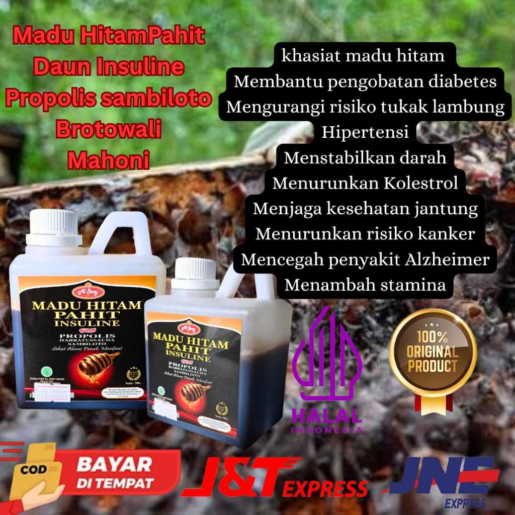

Madu Hitam Pahit Plus Daun insulin Propolis Sambiloto Mahoni AlBany Original 500gr