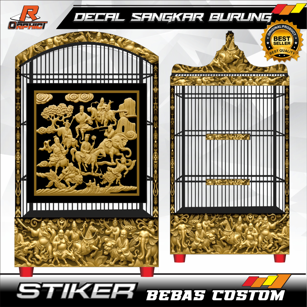 STICKER SANGKAR CUSTOM ukiran china DECAL KANDANG BURUNG KOTAK STIKER EBOD JAYA KW KOSAN 40X40 REPLI