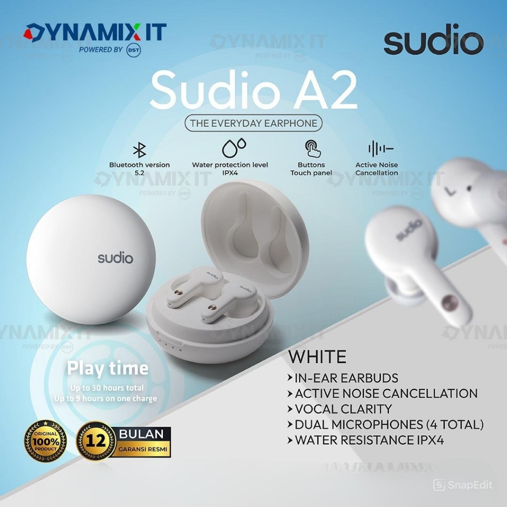 Sudio A2 TWS - in-Ear Active Noise Cancelling True Wireless GARANSI RESMI | Earbud Earphone