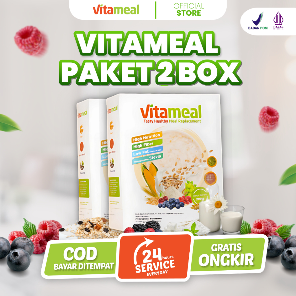 

PAKET 2 BOX Vitameal Jaga Gula Darah Kolesterol dengan Sereal Sehat Alami VITAMEL GERD