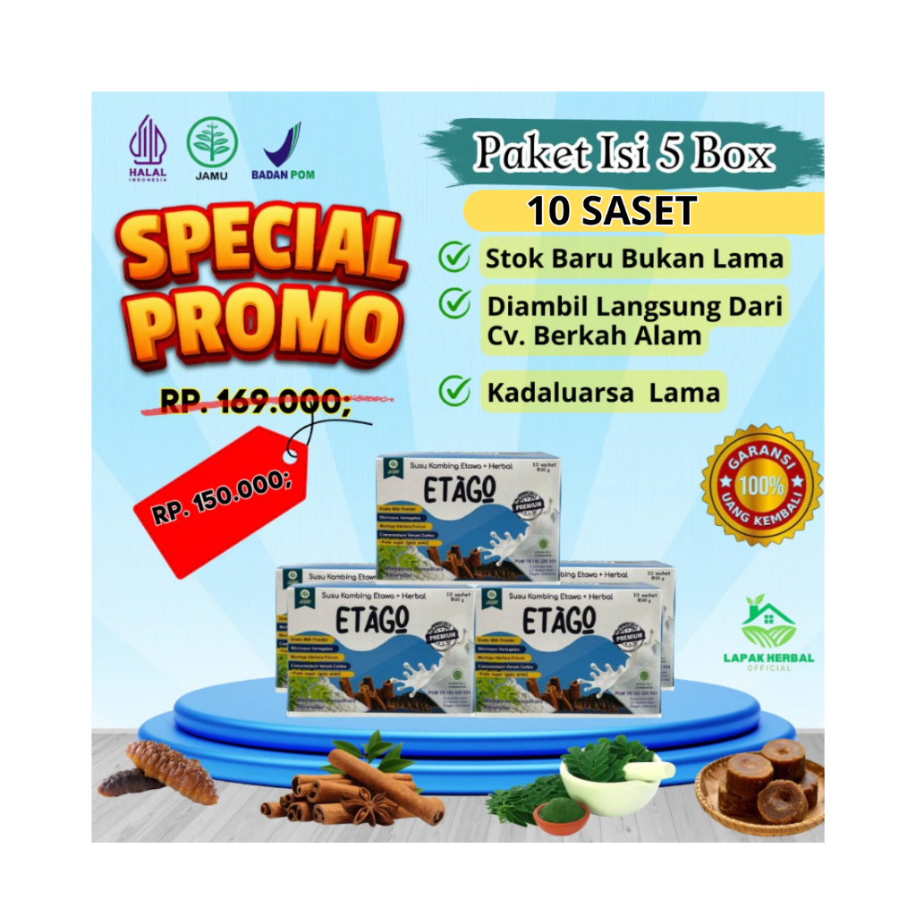 

ETAGO Paket 5 box Susu Etawa+Herbal Dengan Gula Aren. Membantu Mengurangi Keluhan Tulang & Sendi