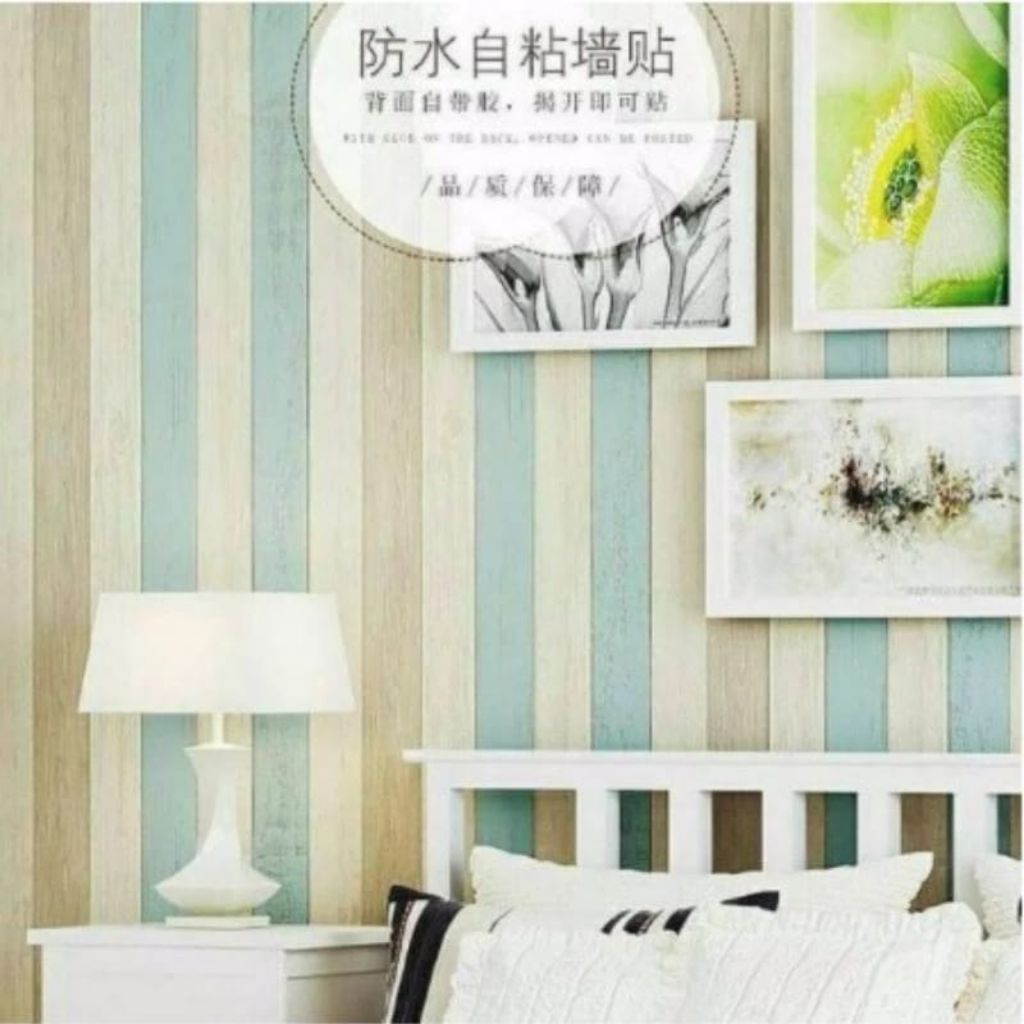 Wallpaper Dinding Kayu Biru Cream 3 Roll Wallpaper Dinding Ruang Tamu Wallpaper Dinding Kamar Aesthe