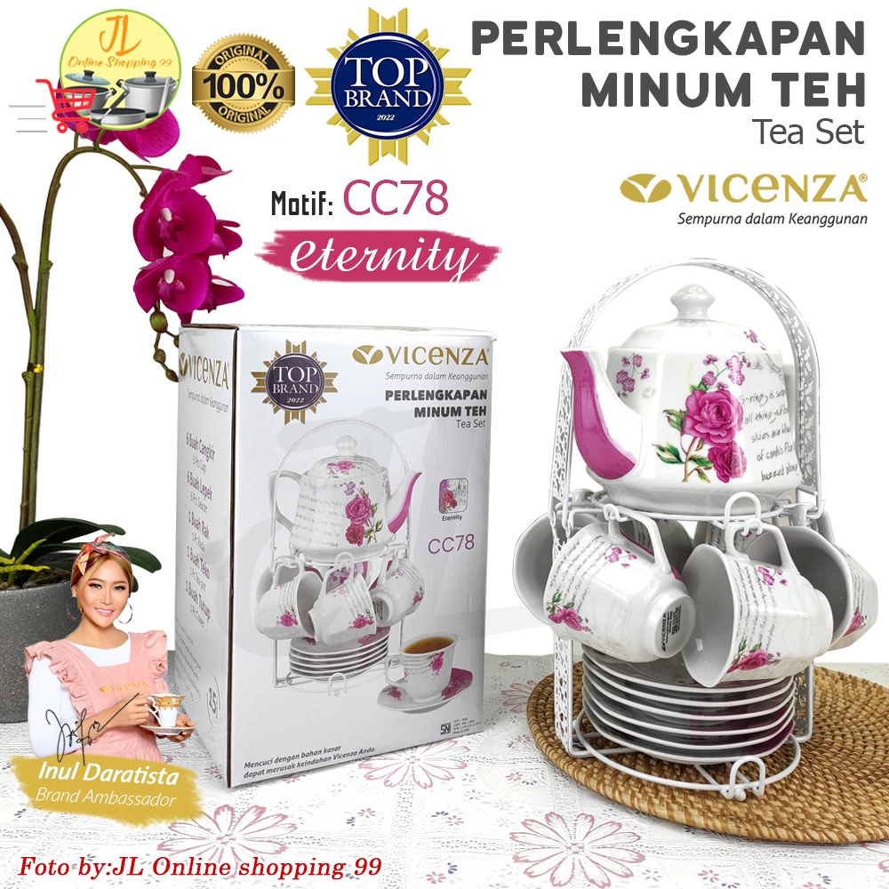 VICENZA Tea set ceramic motif eternity C78 / cangkit set + teko / gelas cangkir teh kopi + tatakan /
