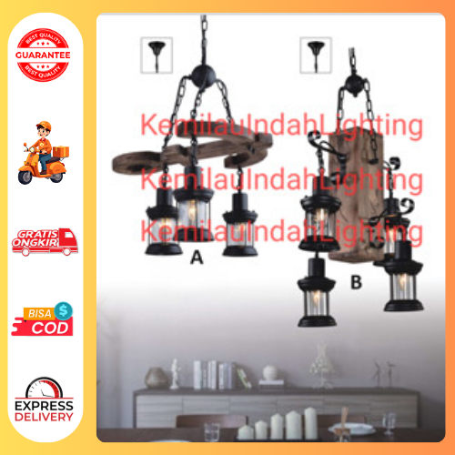 SL5016-3/5017-4 LAMPU GANTUNG HIAS KAYU VINTAGE MINIMALIS DEKORASI KLASIK RUANG TAMU PENDANT LAMP