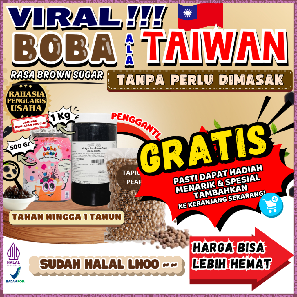 

BobaTapiocaPearlSiapSajiCampuran ST. DALFOUR Selai Jam Topping - Boba Pearl Brown Sugar 1 Kg | Cocok Untuk Semua Jenis Minuman