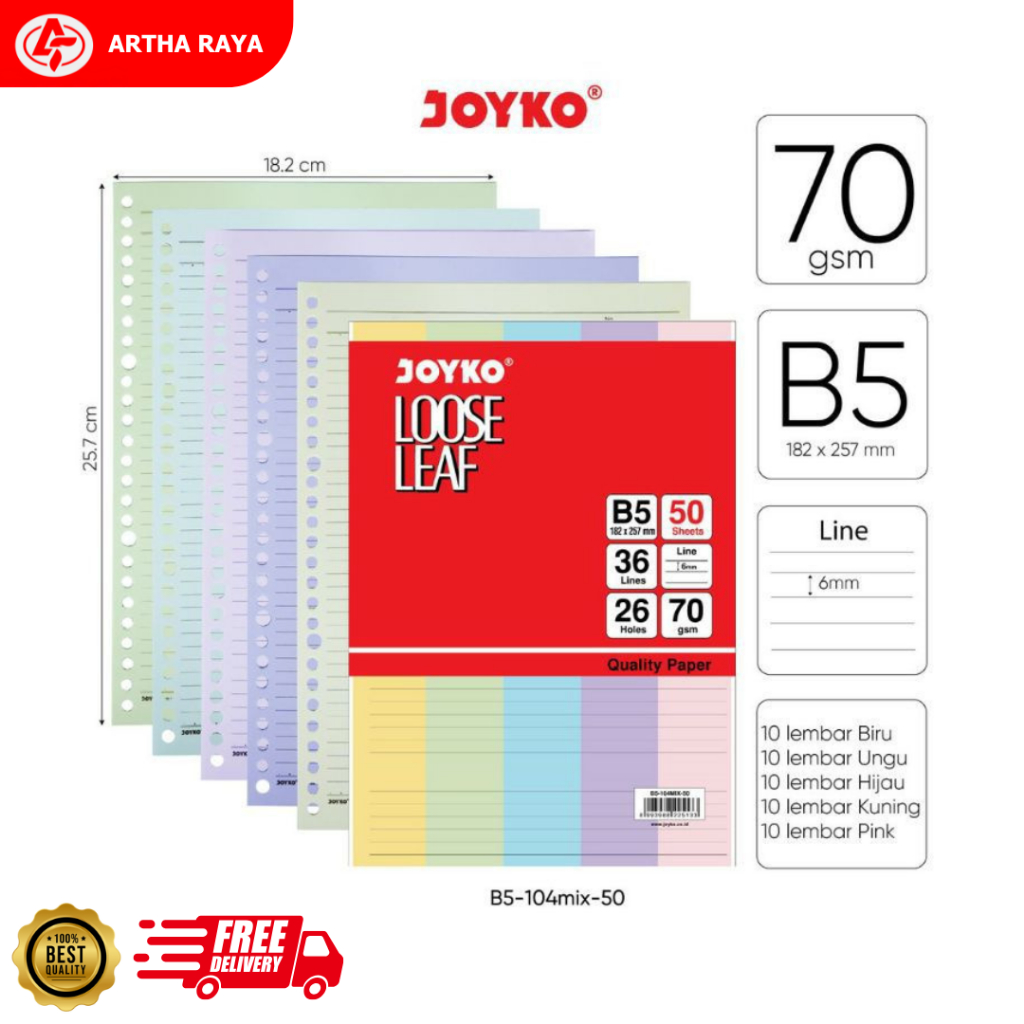 

Joyko Loose Leaf Warna Warni B5 50 Lembar