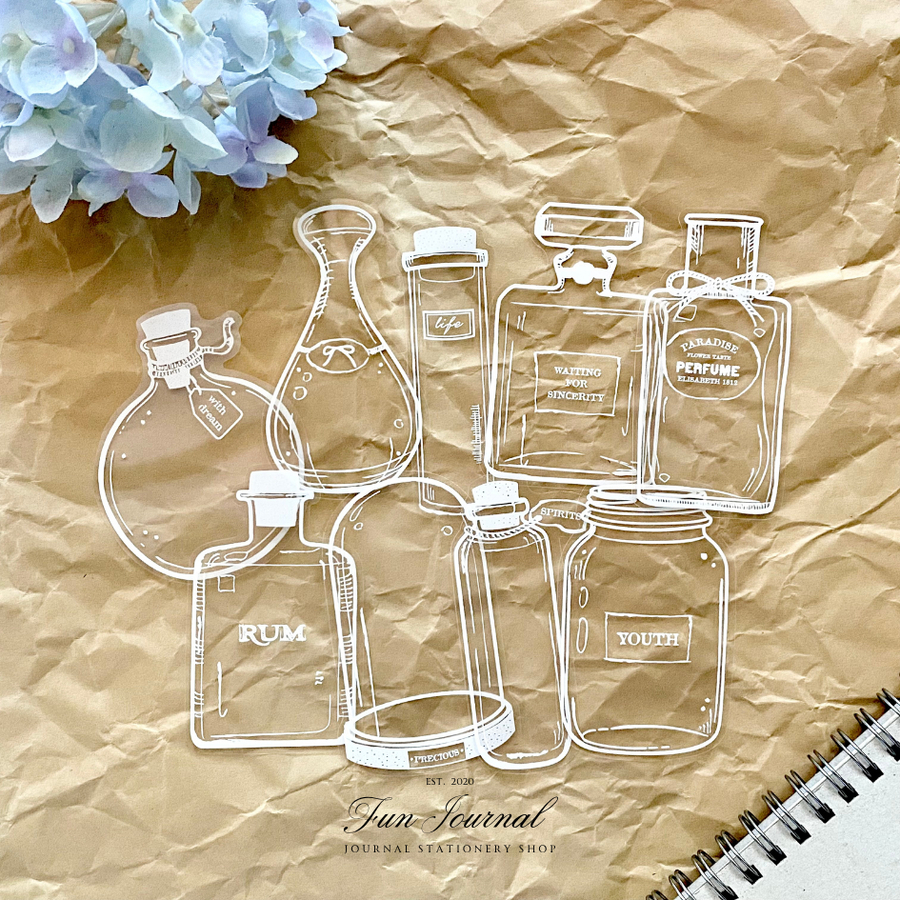 

WHITE GLASS AND BOTTLE TRANSPARANT STICKER STIKER TRANSPARAN GELAS DAN BOTOL PUTIH FLAKES PACK UNTUK JOURNAL JURNAL SCRAPBOOK DIY PLANNER BULLET JOURNAL BUJO DECORATION DEKORASI