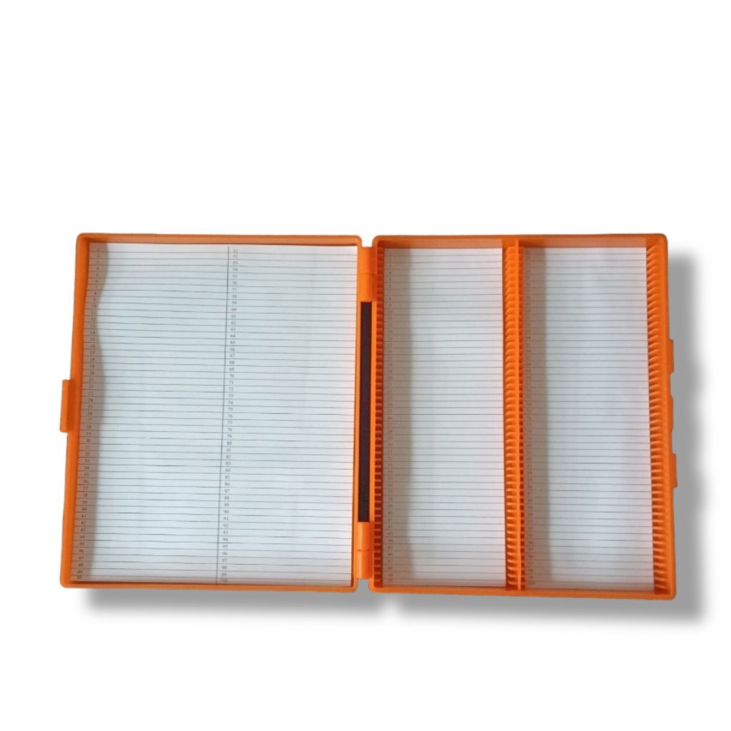Kotak Preparat Sel Hewan Biologi Awetan Tumbuhan isi 100 Plastik Orange Slide Box Mikroskop Microsco