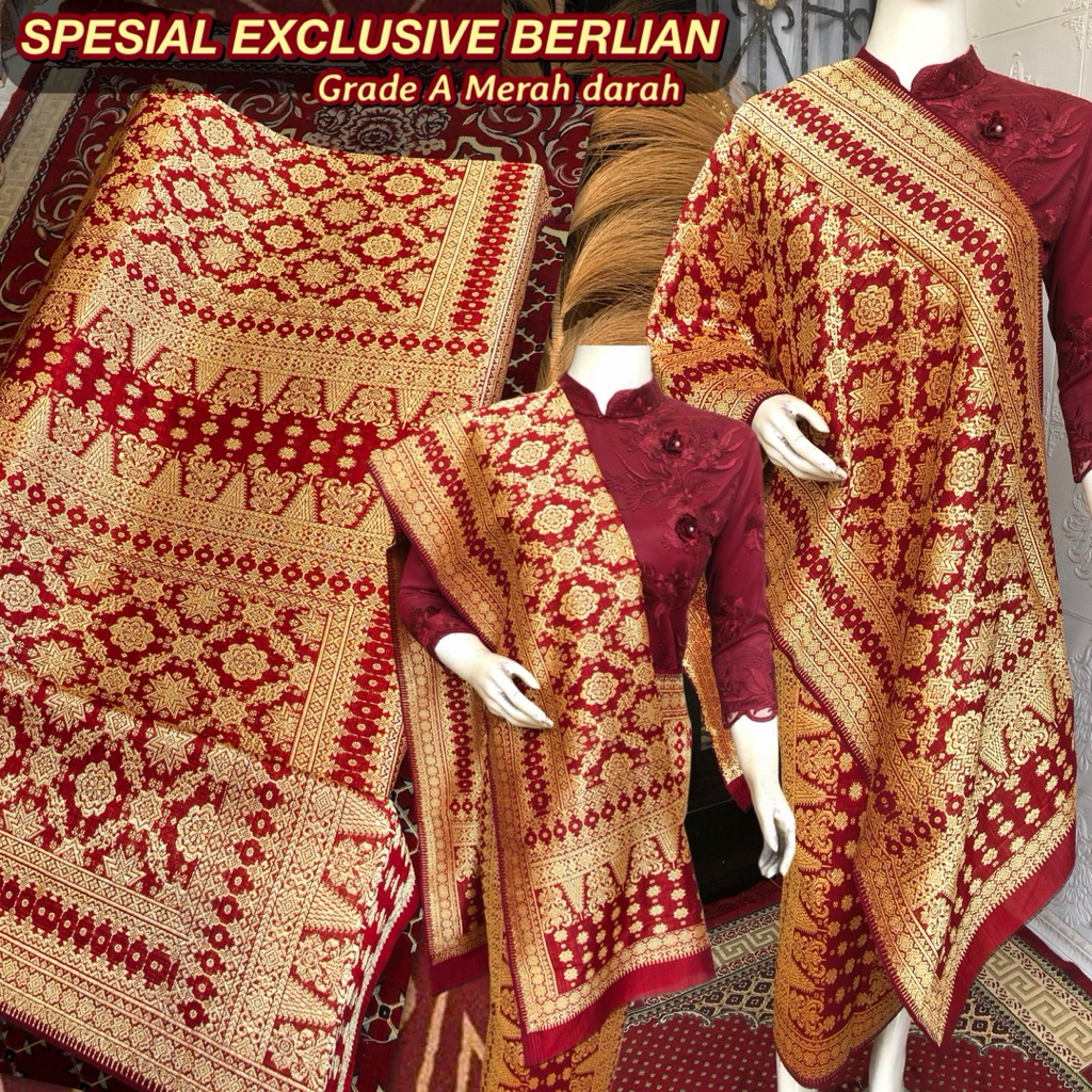 Spesial Songket Berlian ORI / Lepus Berlian Grade A, Rangkap 1 / Merah Darah /songket tenun asli pal