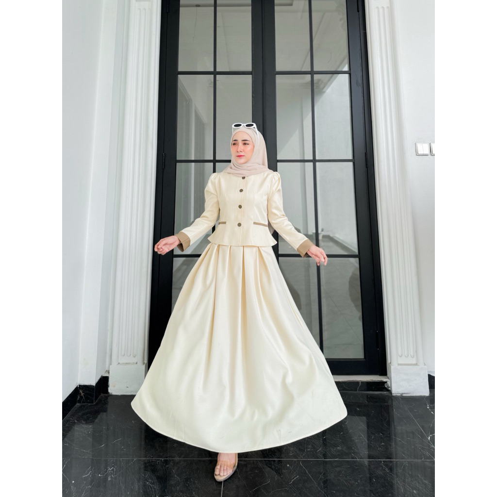 setelan one set muslim wanita kekinian korean style hijab ootd rok dan blazer raisha nada gisella