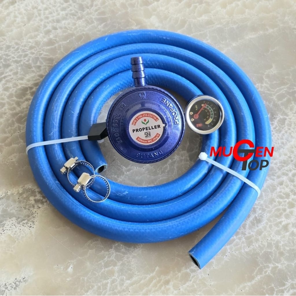 Paket Regulator Propeller Meter + Selang Gas 3 Lapis 2 Meter + Klem 2 Pcs