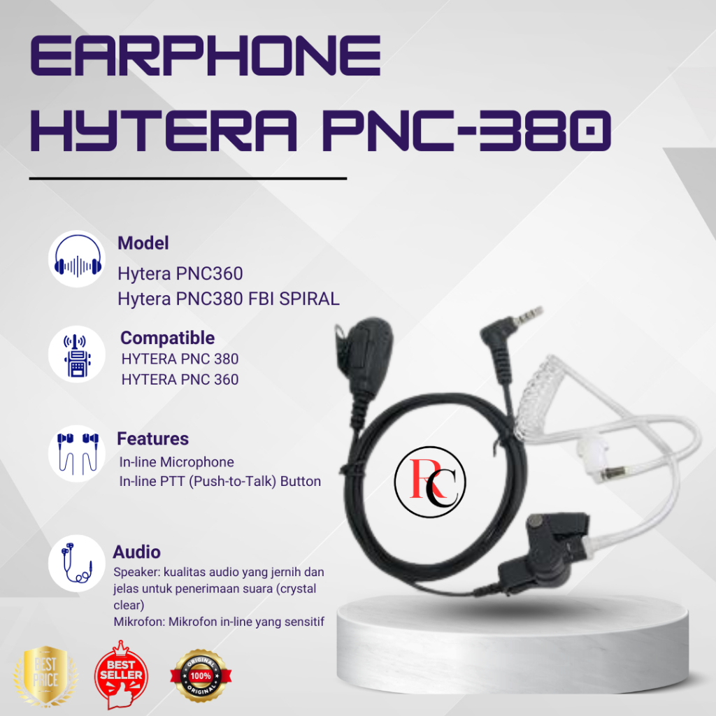 EARPHONE HT HYTERA PNC 380 FBI SPIRAL ORIGINAL HANDSFREE HYTERA PNC-380 PNC380 ORI FBI