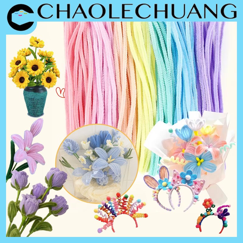 CHAOLECHUANG 100Pcs Pipe Cleaner Kawat Bulu Mercy Pastel Rainbow Mix Batang Chenille Craft