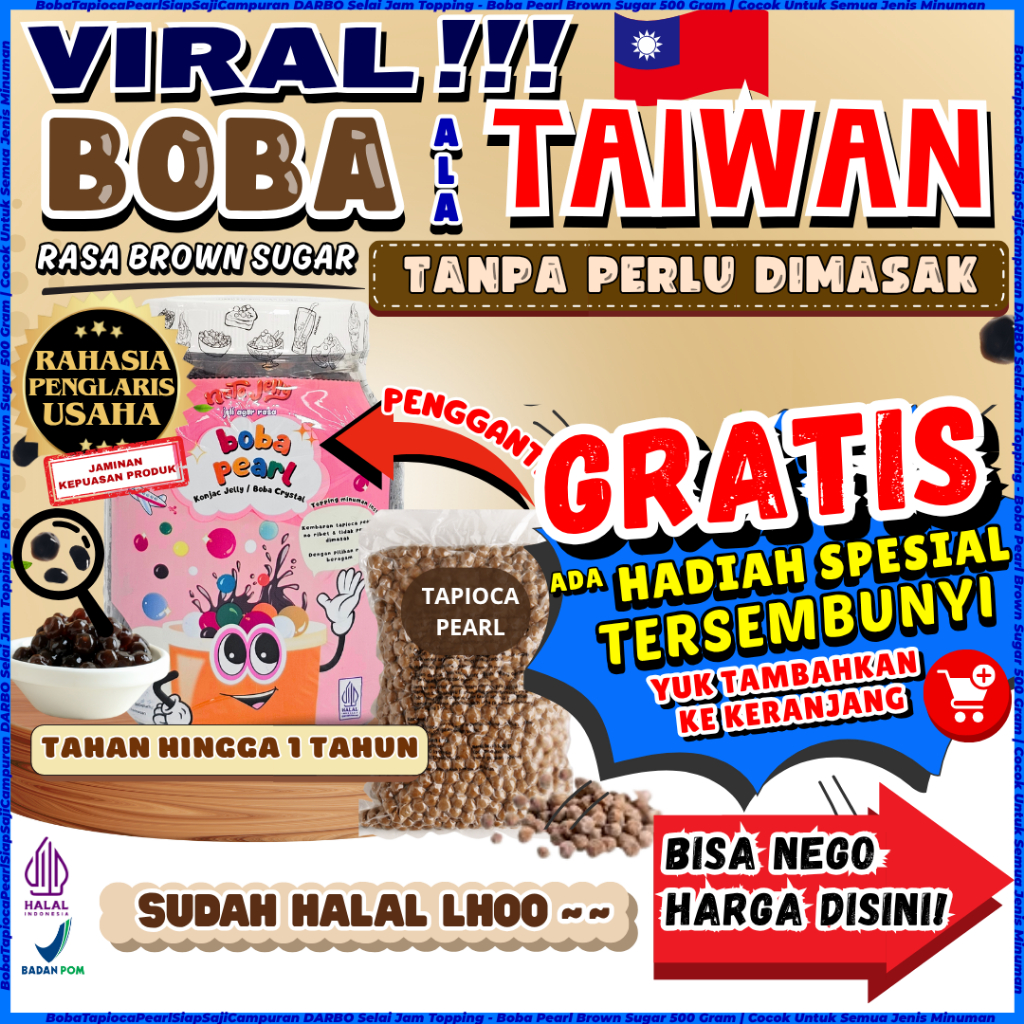 

BobaTapiocaPearlSiapSajiCampuran DARBO Selai Jam Topping - Boba Pearl Brown Sugar 500 Gram | Cocok Untuk Semua Jenis Minuman