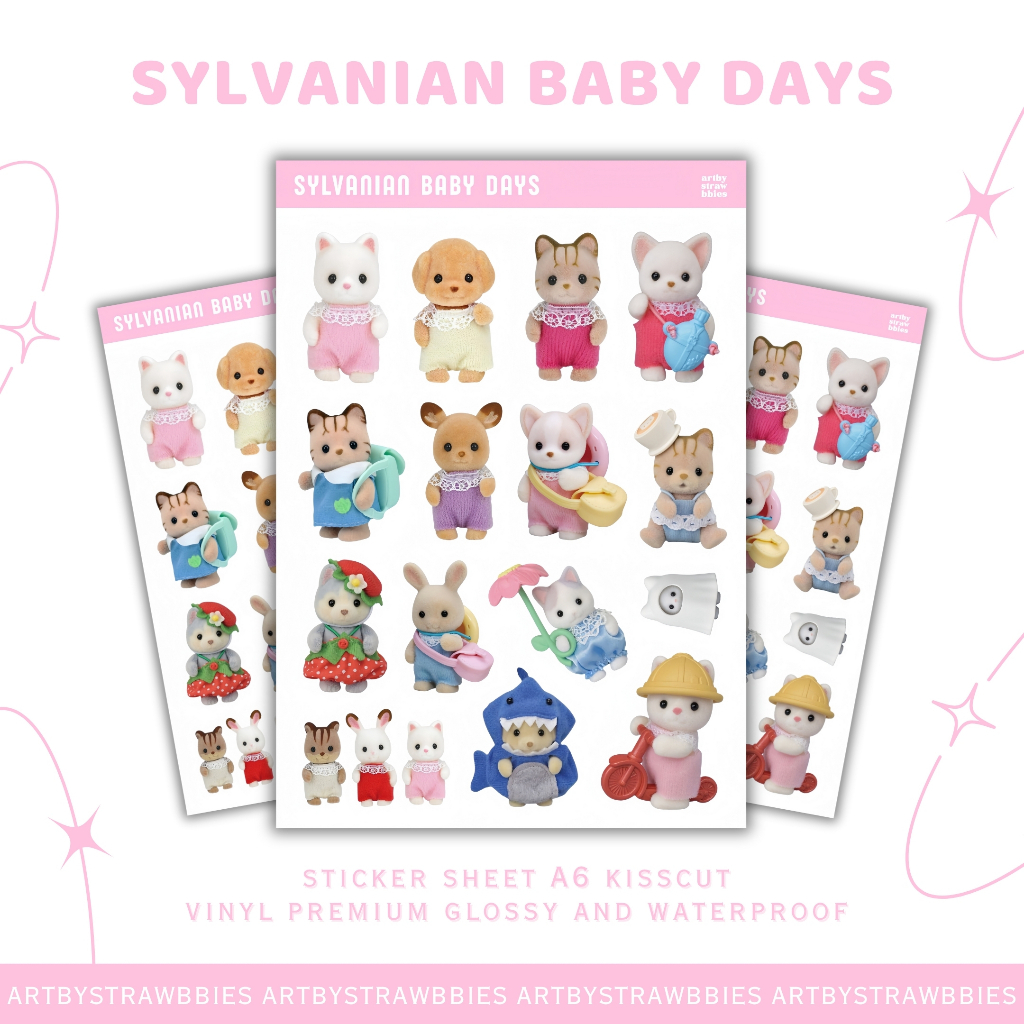 

Sylvanian Stiker Sheet | Sylvanian Baby Days | Sticker Sheet Vinyl A6 Kisscut Waterproof Aesthetic | Sylvanian Series | by artbystrawbbies