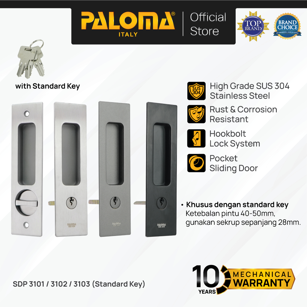 PALOMA Handle Tanam Comen Pocket Door Toilet Kunci Pintu Kamar Mandi Sliding Geser Square Persegi Lo