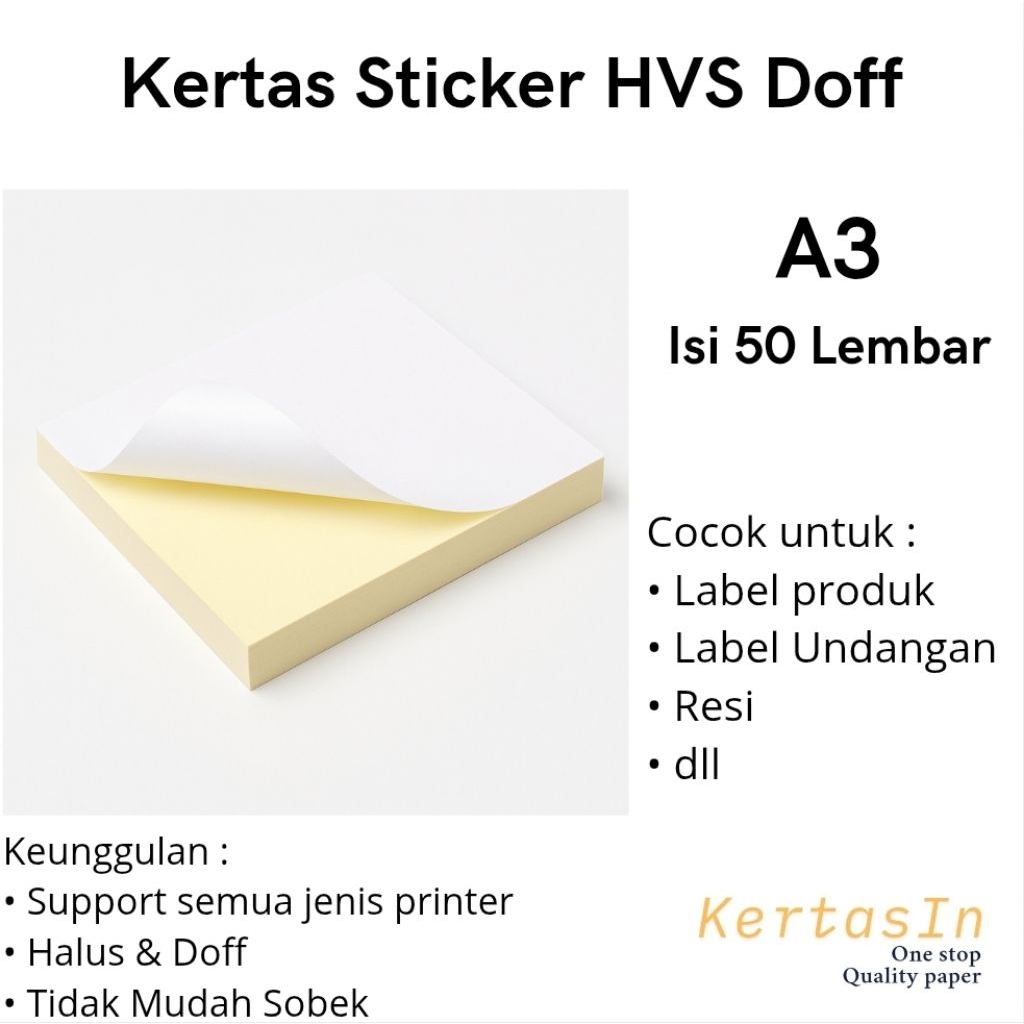 

Kertas Sticker HVS Doff A3 Isi 50 Lembar | Sticker Label dan Undangan