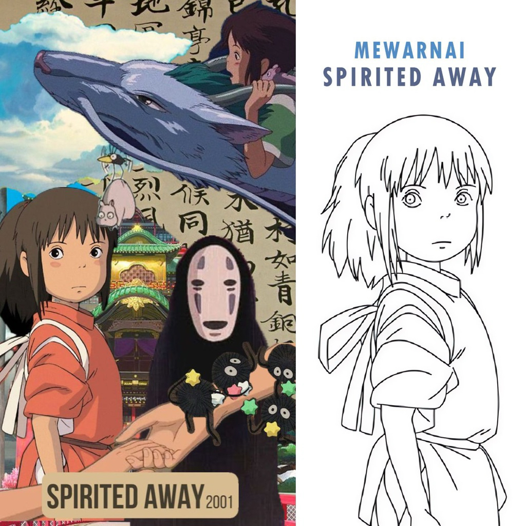 

15 Lembar A5 | Kertas Mewarnai tema Spirited Away | 15 Kertas gambar berbeda .