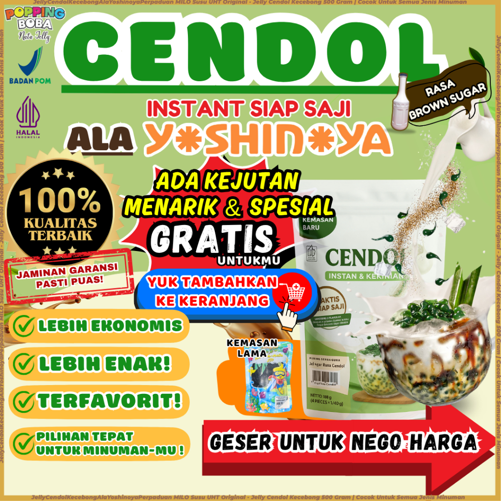

JellyCendolKecebongAlaYoshinoyaPerpaduan MILO Susu UHT Original - Jelly Cendol Kecebong 500 Gram | Cocok Untuk Semua Jenis Minuman