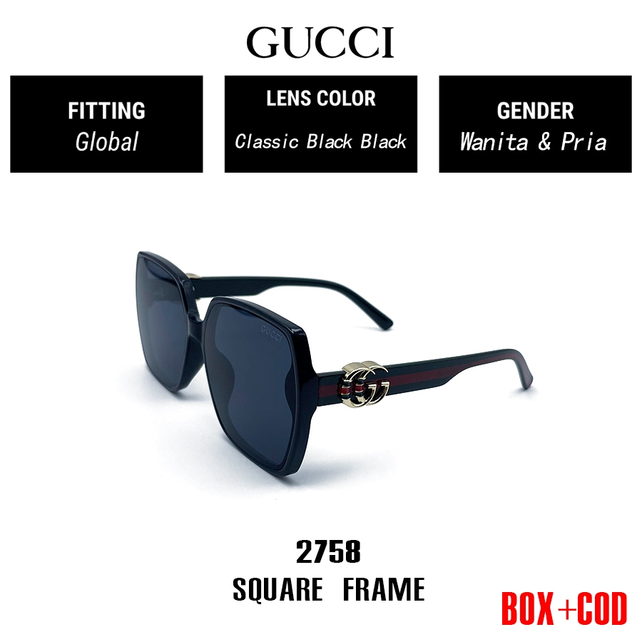 【100% Original】Kacamata Hitam Fashion Gucci 2758 SQUARE FRAME woman Black Wanita pria Sunglasses UV4