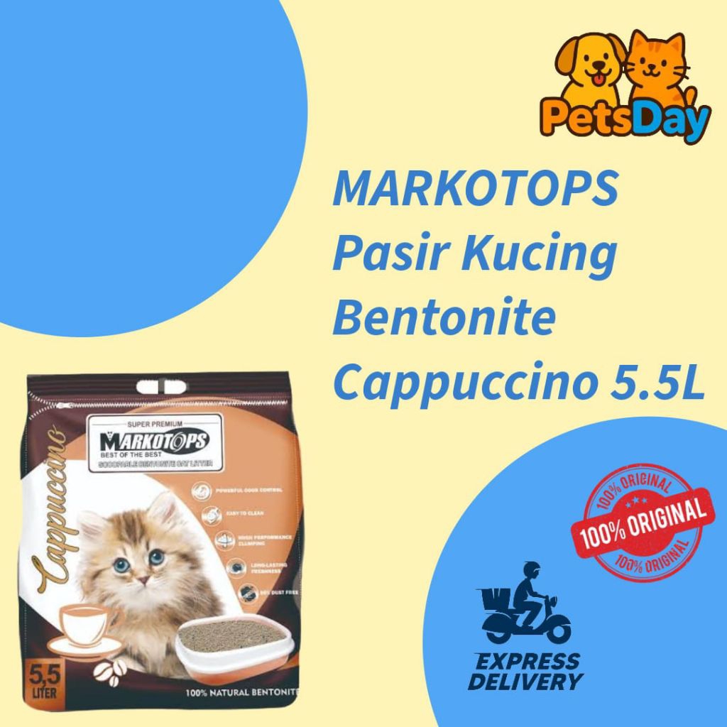 Megumiyee_ Markotops Pasir Kucing Bentonite Cappuccino 5.5L, 10L, 25L - Gumpal Cepat, Wangi Kopi,
