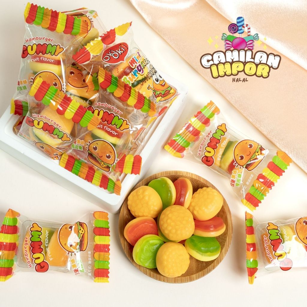 

[ 100% HALAL ] Permen burger permen lunak bentuk burger dengan banyak rasa ( Dapat 45 Biji ) 500 gr