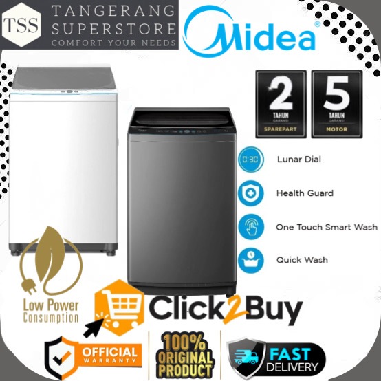 MESIN CUCI MIDEA MA-100W75 MA100W75 MA 100W75 1 TABUNG 7.5KG SUPER LOW WATT MESIN CUCI TOP LOADING M
