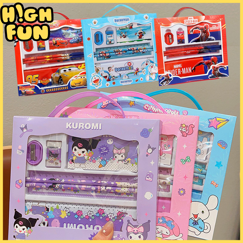 

HIGHFUN Alat Tulis 7in1 Spiderman Kuromi Anak Laki Kotak Pensil Anti Pecah Set Perlengkapan Sekolah