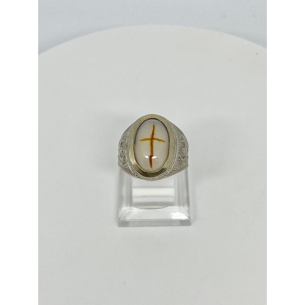 Cincin Batu Akik Chalcedony Motif Salib