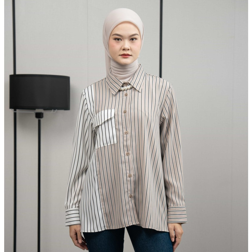 Mayoutfit Irenea Shirt | Kemeja Wanita Stripe Kombi Two Tone