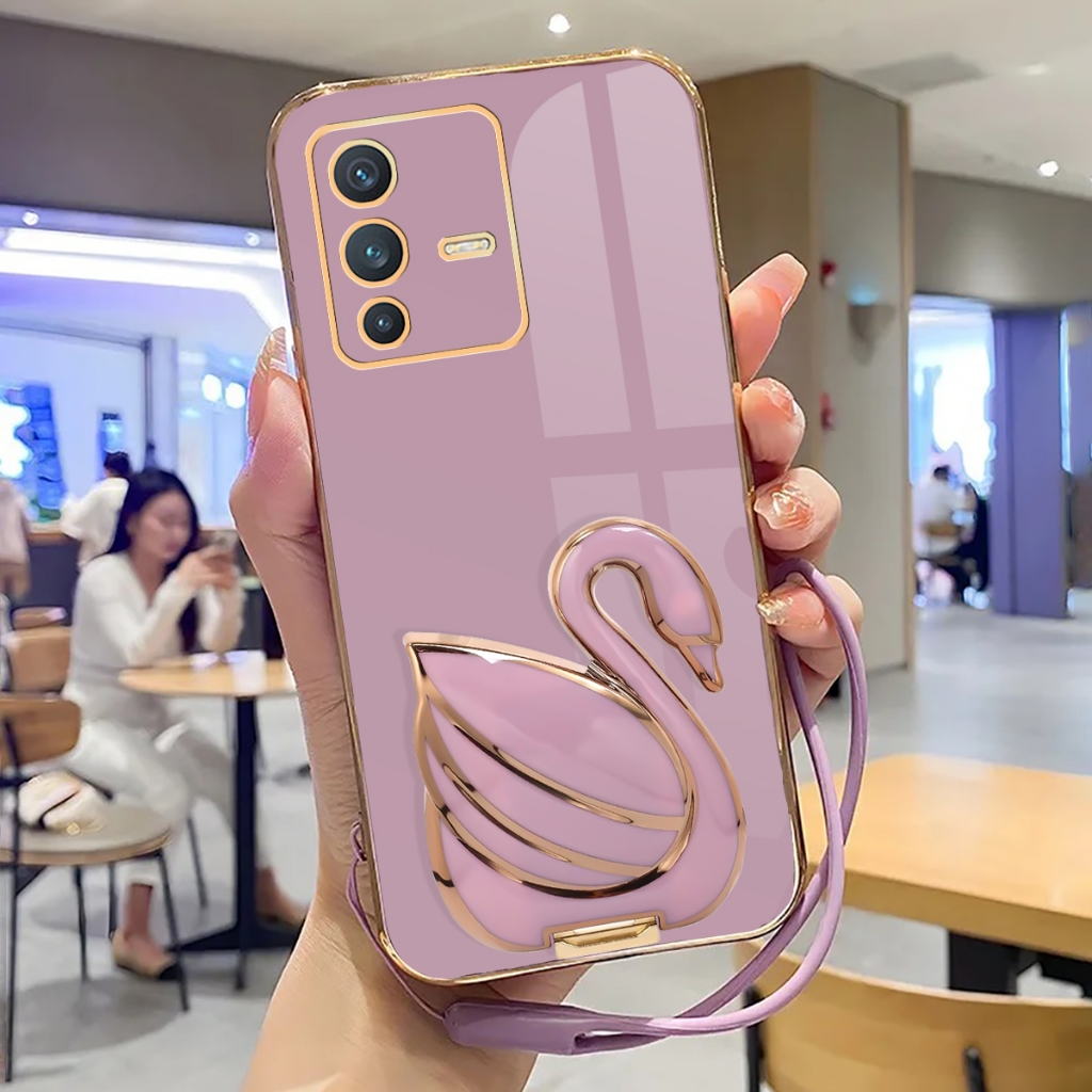 Case Vivo V23 5G Softcase Mewah Silikon Plating With Holder Kick Stand