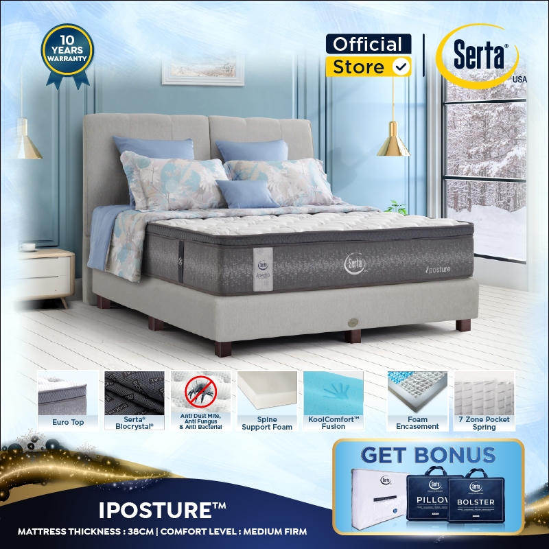 SERTA iPosture [Medium Firm] - Kasur Spring Bed with Cooling Tech [Full Set]