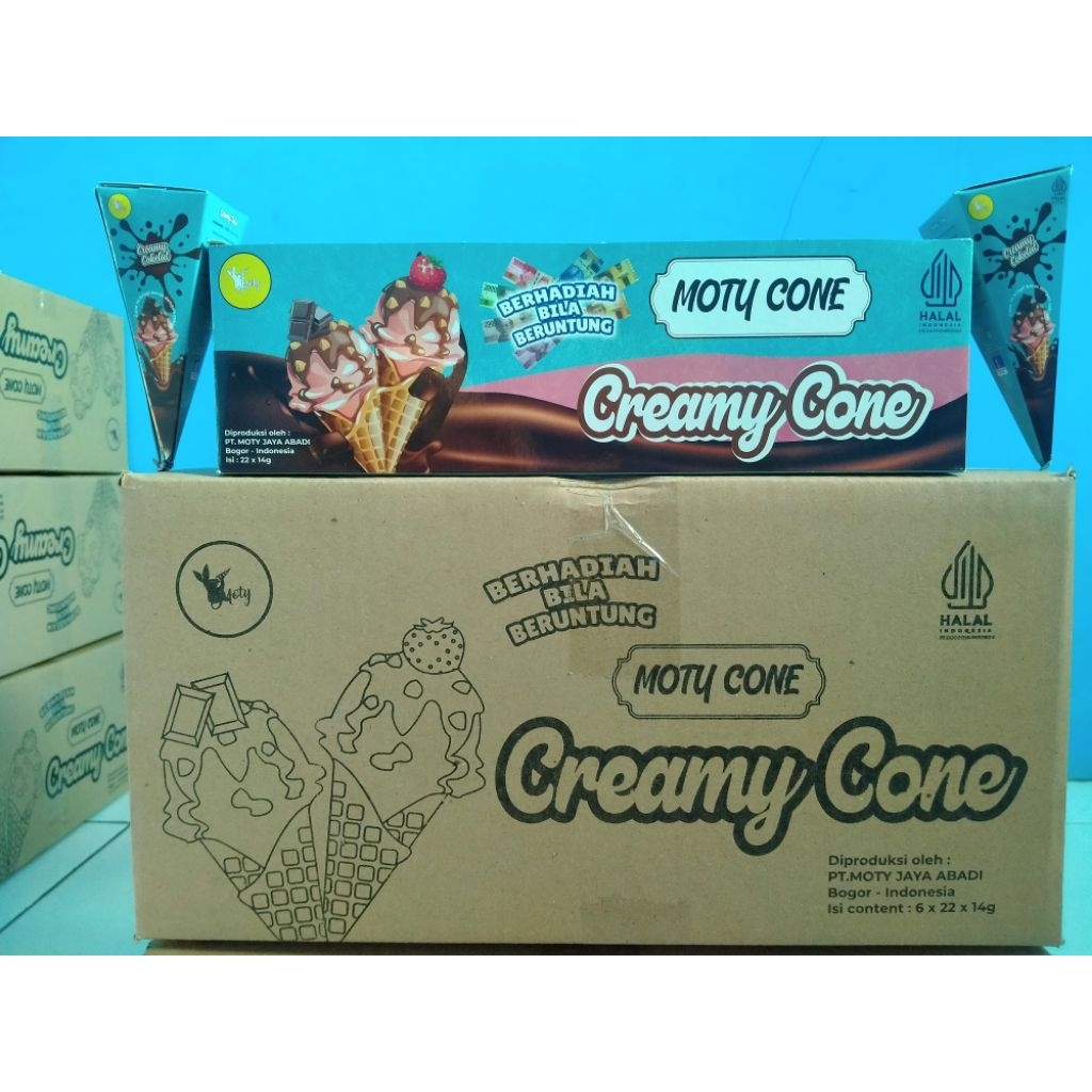 

wafer cone snack cone moty creamy 2 pack isi 44 pcs rasa coklat dan strawberry paket hemat exp 2026