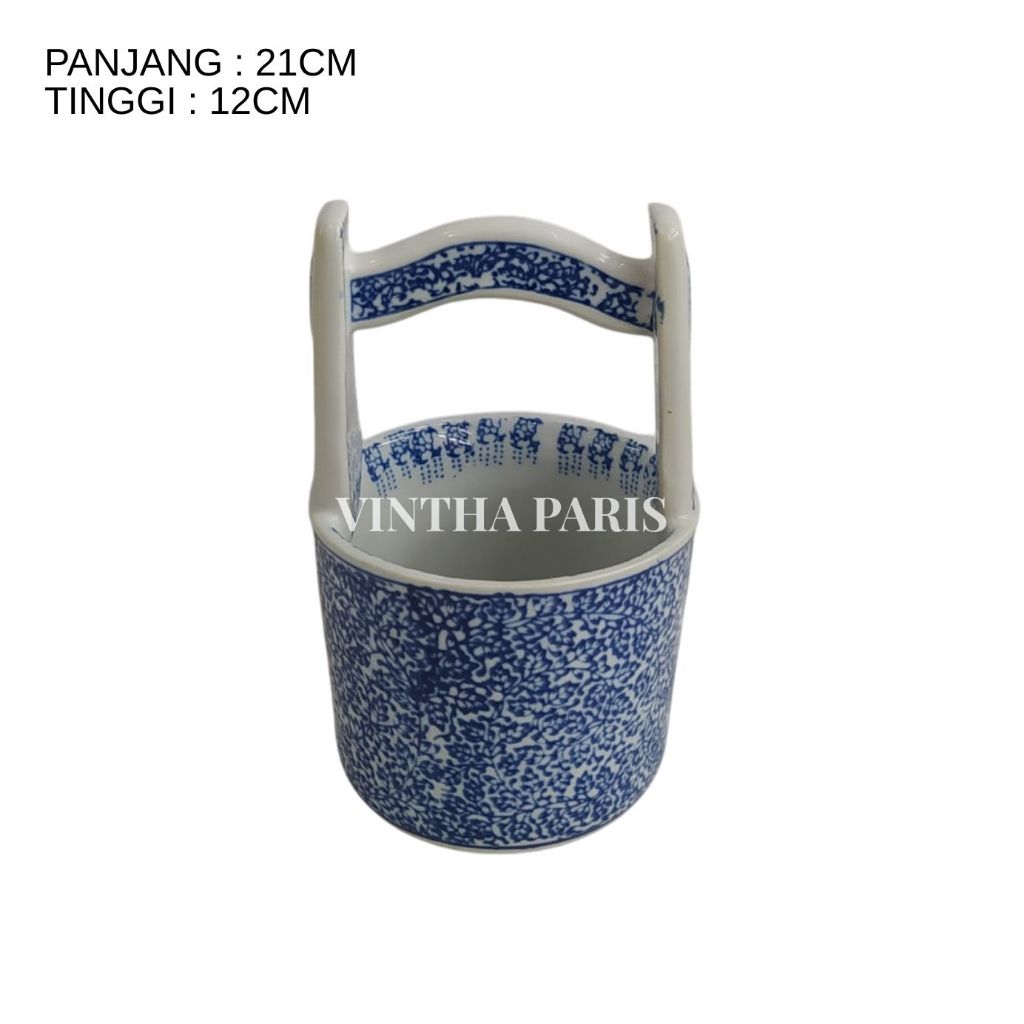 Tempat Sendok Keramik Biru Putih - Tinggi 12 cm - GRATIS EXTRA Bubble Plastik