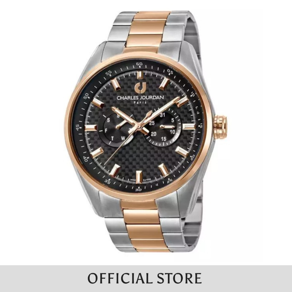 Jam Tangan Pria Charles Jourdan Black Dial Men Stainless Steel Strap Analog CJ1038-1632M Original